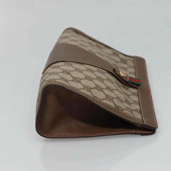 GUCCI GG Supreme Web Sherry Line Clutch Bag PVC Beige Red - Picture 4 of 15